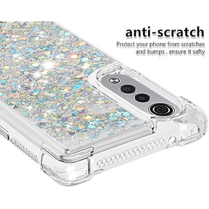 Fit for LG Velvet 5G Fashion Cute Phone Case,Quicksand Flowing Glitter Bling Flowing Liquid Floating Shiny Sparkle Soft TPU Protective Girls Women Phone Cover for LG Velvet 5G,RLS Colorful Silver - Image 3